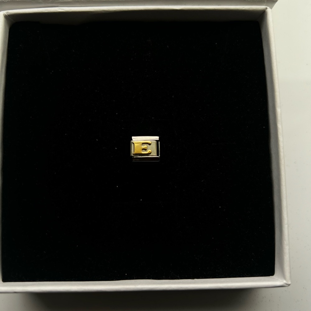 Gold & Silver Initial Letter E Italian Charm Link Stainless Steel Charm
